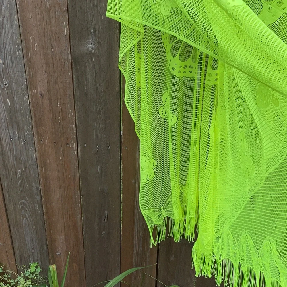 GECKO Neon Green Crochet One Piece Swim Cover Up NWT